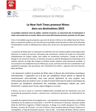 Le New York Times promeut Nîmes